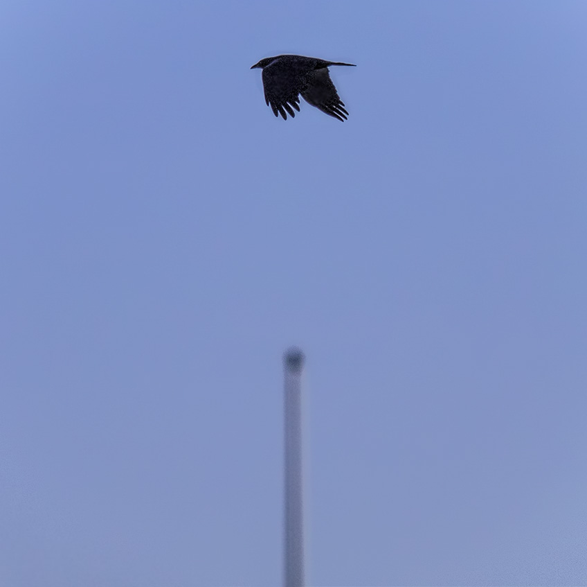 Above the mast.