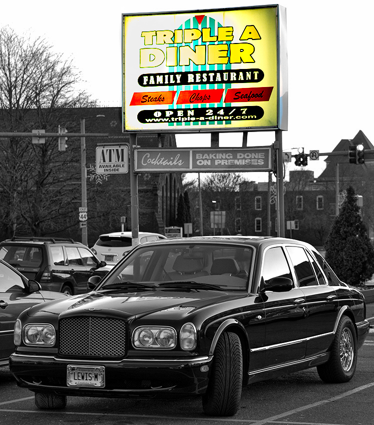 Bentley at the Diner on Christmas Day. - Color version below