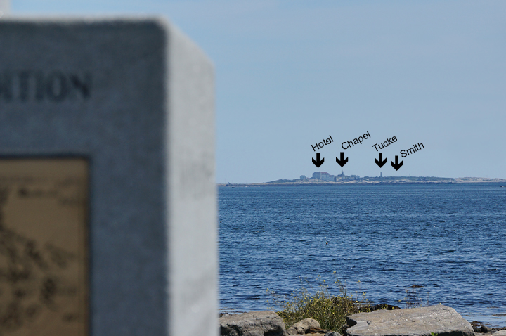Monument oriented to landmark structures on Star Island