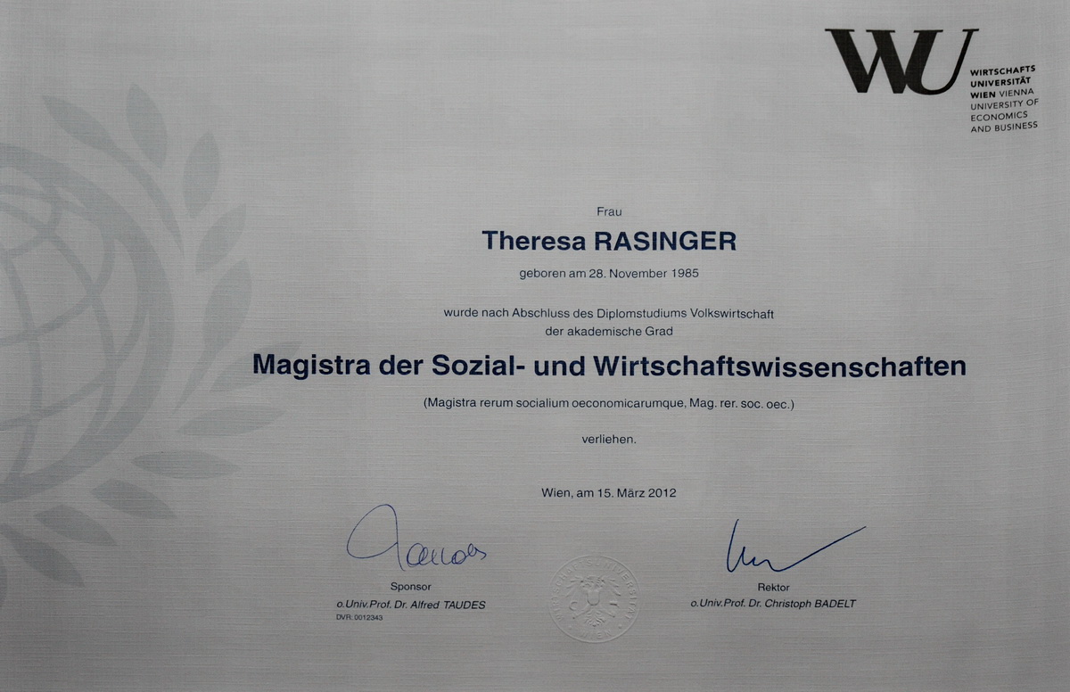 Sponsionsurkunde Rasinger Theresa