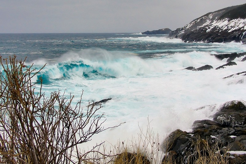 Winter surf breaking at Pouch Cove, Newfoundland
