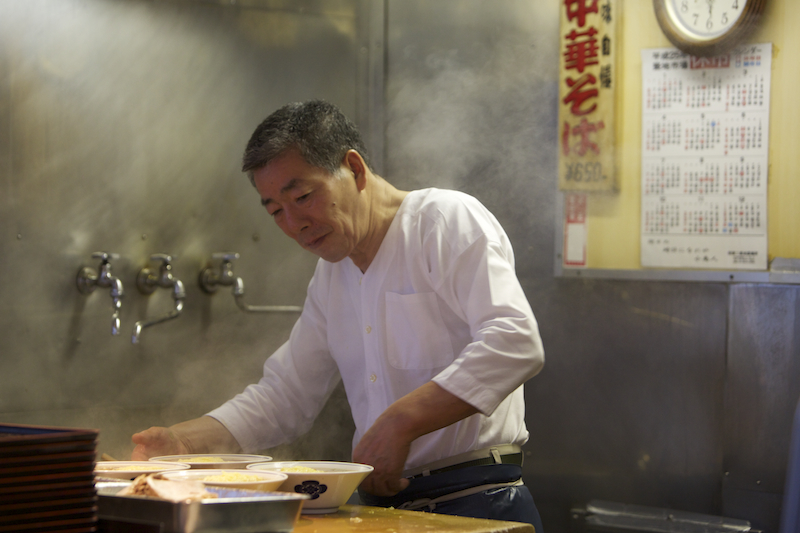 Preparing noodles in the Tsukiji Fish Market, Tokyo, Japan