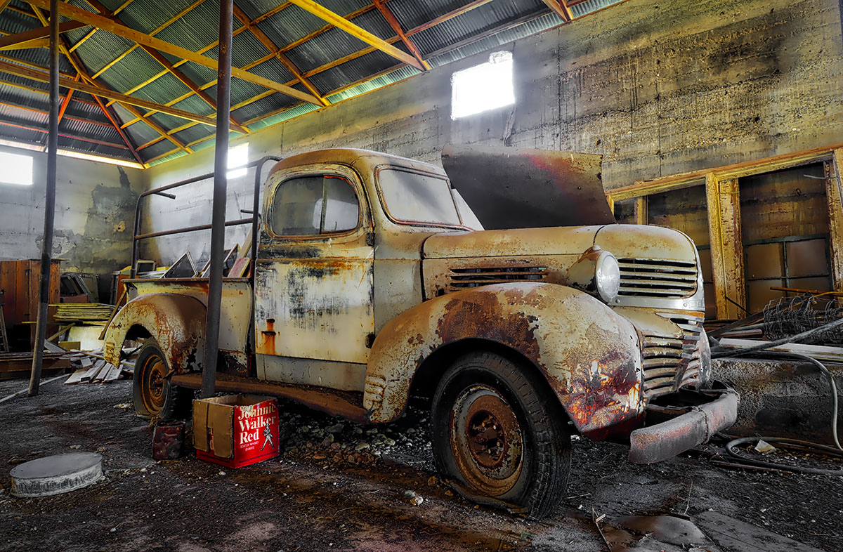 Old Dodge truck in a barn.