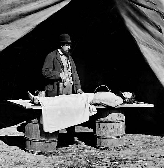 Embalming a dead soldier