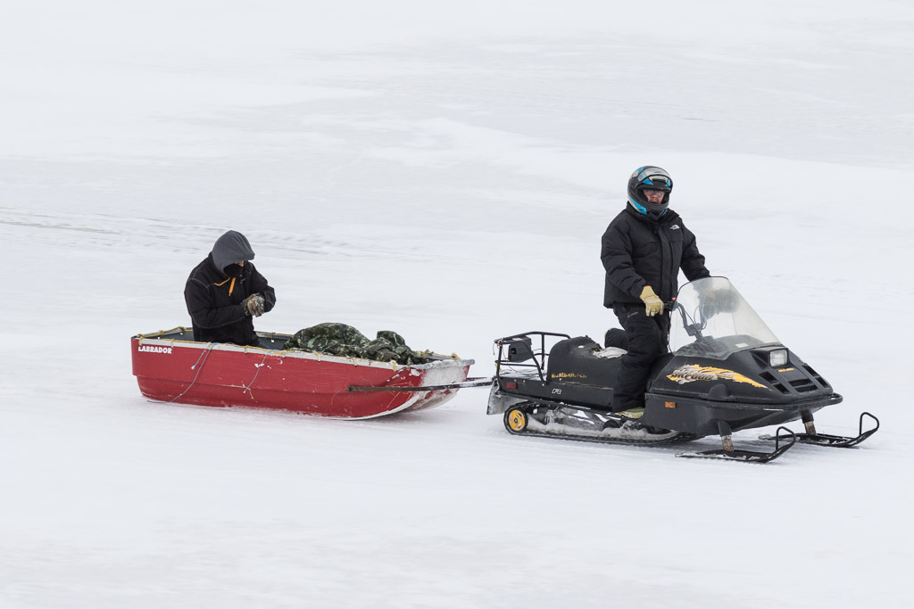 Snowmobile and sled on the Moose River 2015 December 23rd.