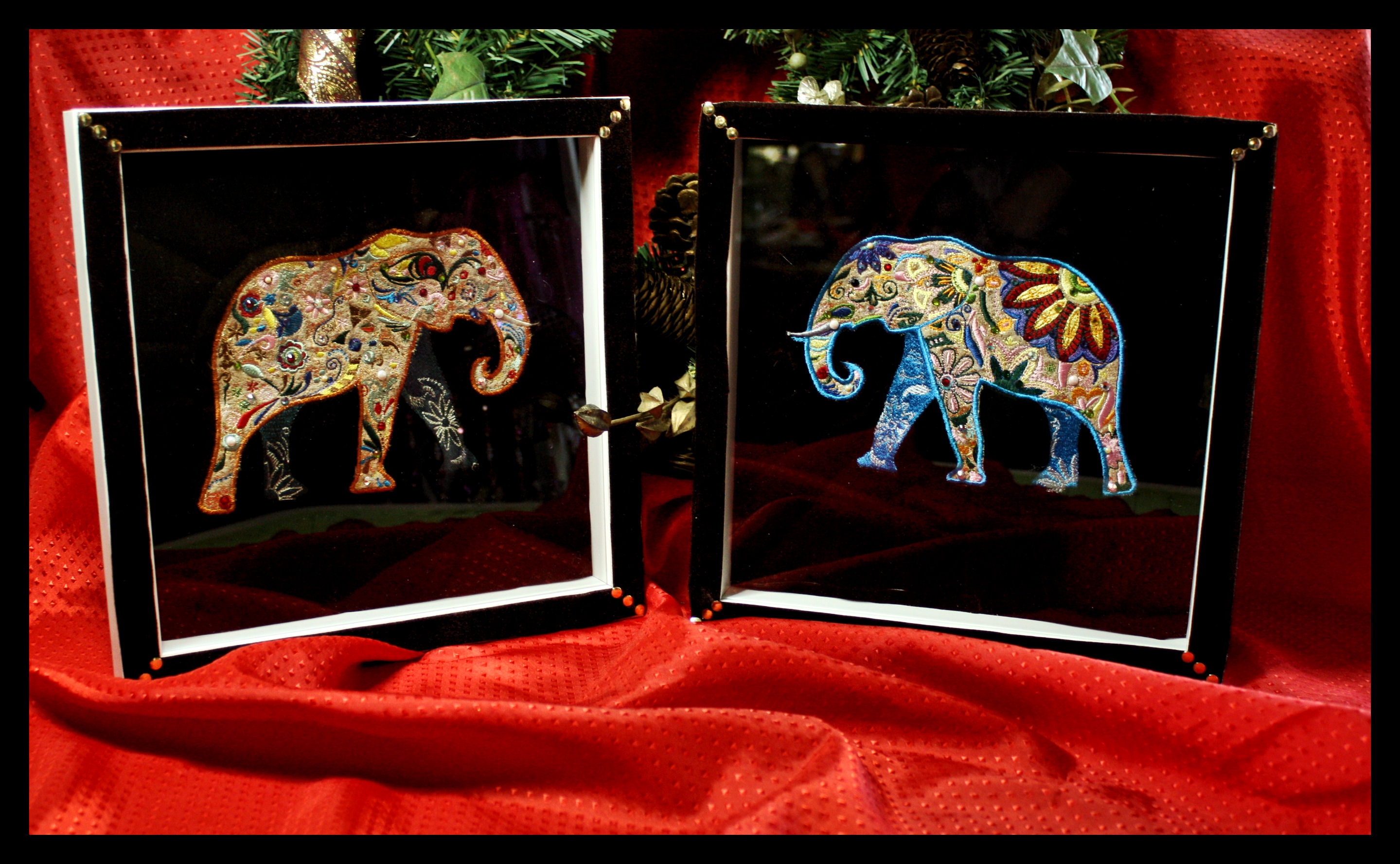 Embellished elephants in shadowboxes.jpg  GIFTS