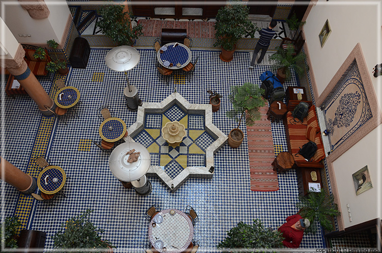 Birds eye view of courtyard inside Riad Ahlam