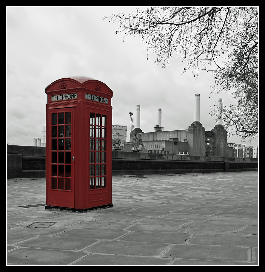 Phone Box and Battersea Power Station, London