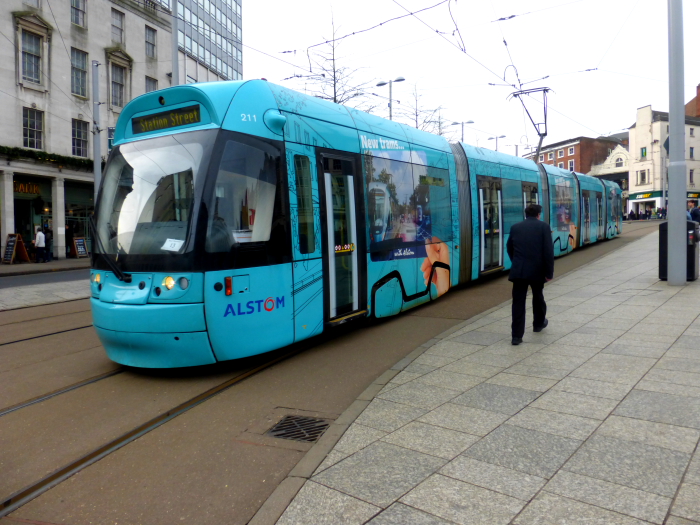211 (2014) Bombardier Incentros AT65 (Alstom) @ approaching Old Market Square