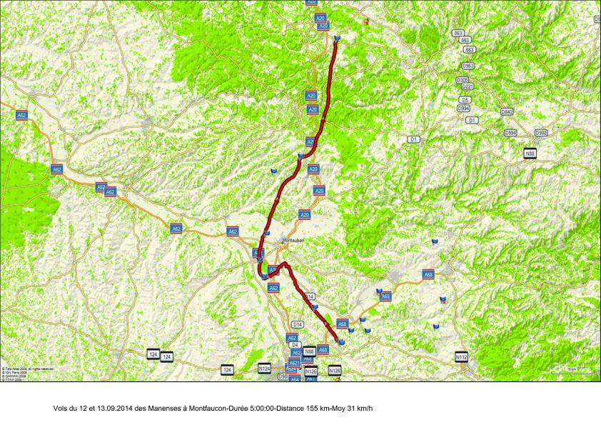 155 km entre les Manenses (31) et Montfaucon (46)