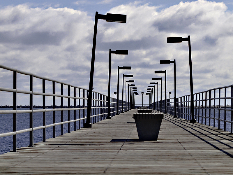 The fishing pier at Harbor Beach on Lake Huron.