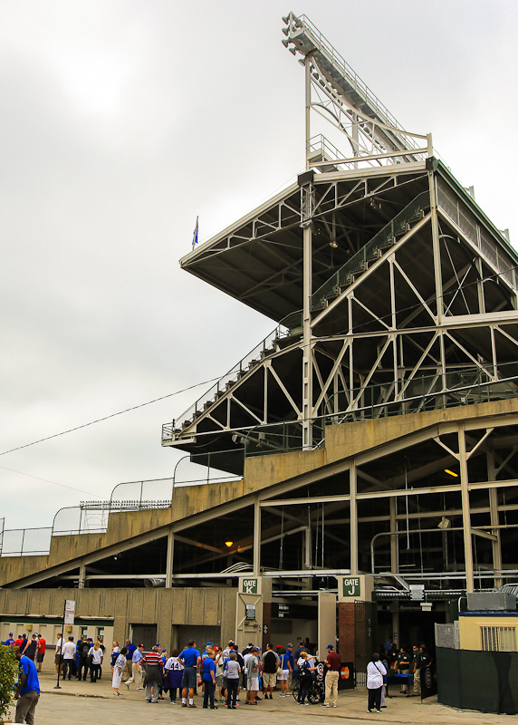 The stands down the left field line as seen from Waveland Avenue