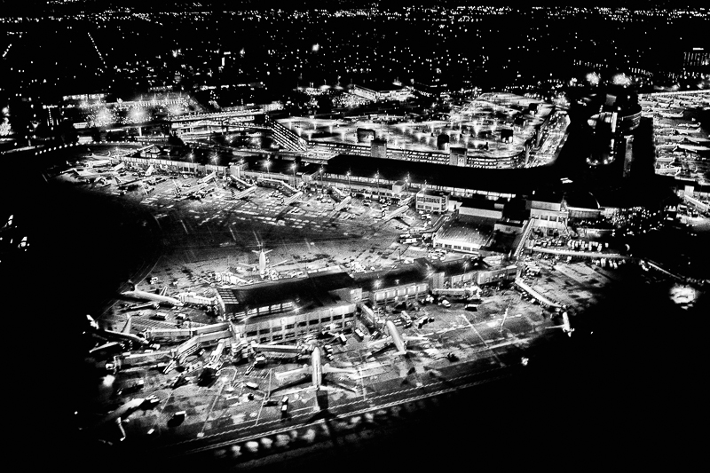 Aerial night shot of Sea-Tac Airport Terminal