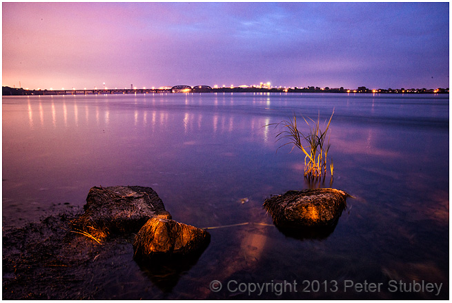 Across the river.