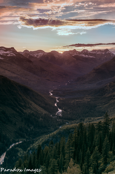 Sunset as seen from near the top of Going to the sun road
