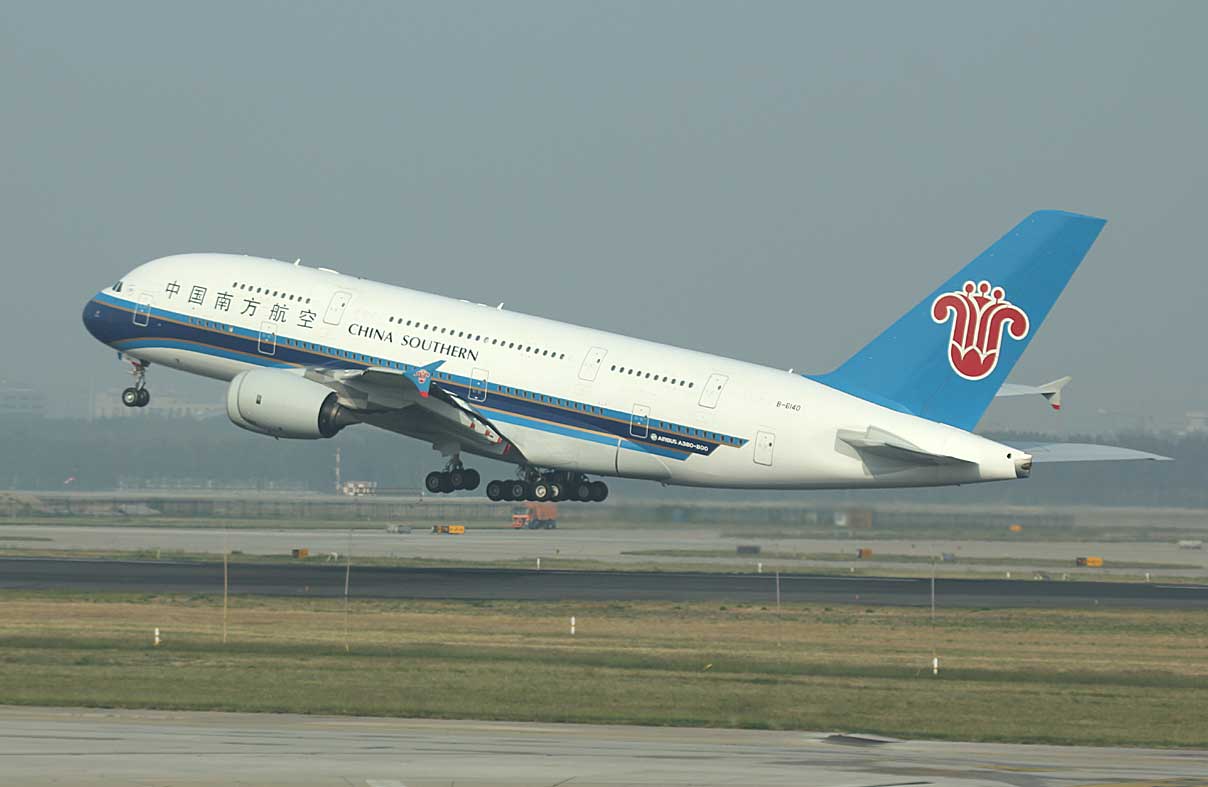 China Southern A-380 took off from PEK Runway 36L