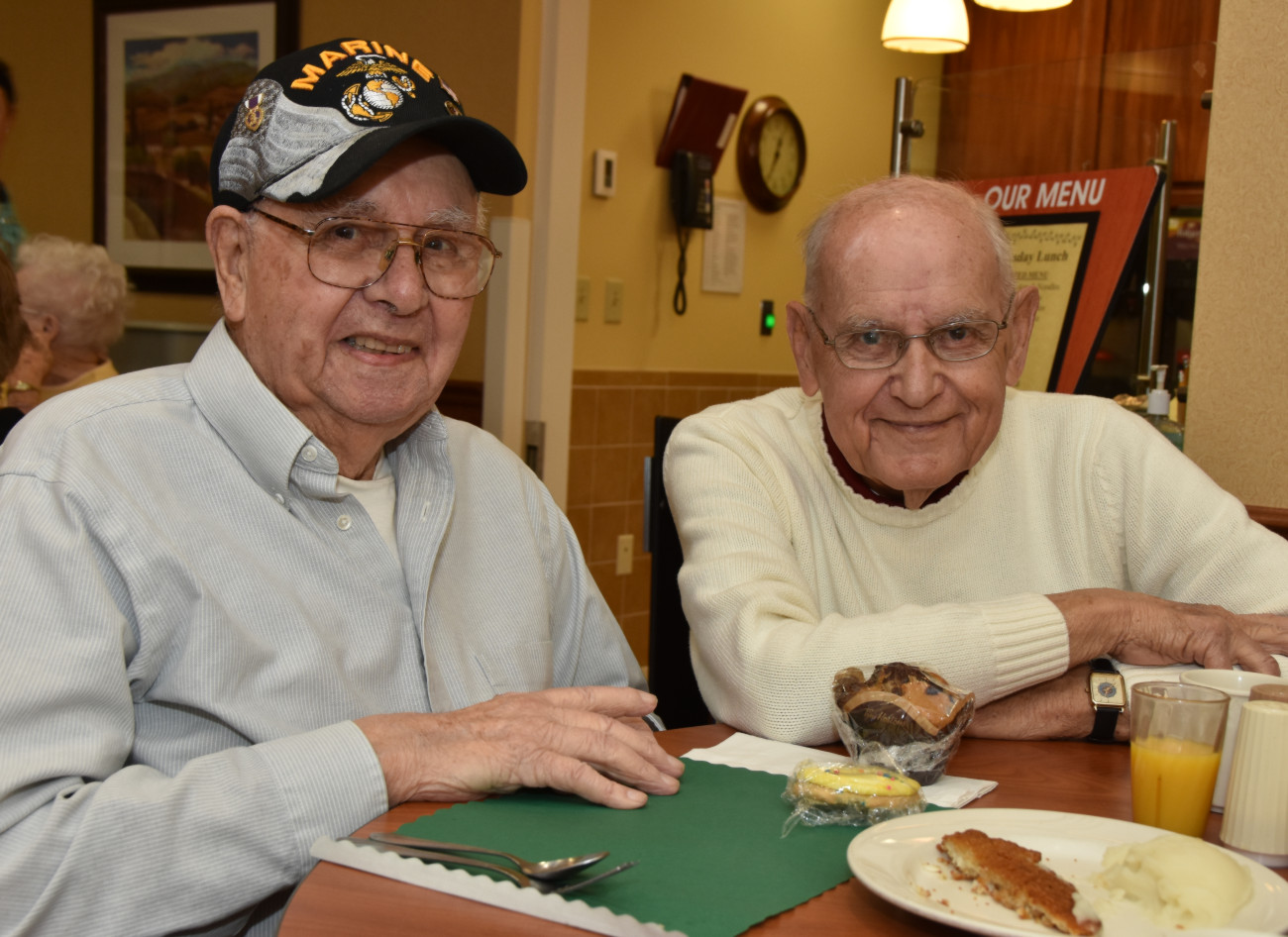 Dad (left) on his 94th Birthday, visited by his little brother (age 91)