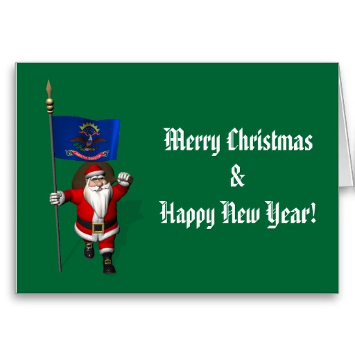 Santa Claus With Flag Banner Ensign Of US State <br />* North Dakota