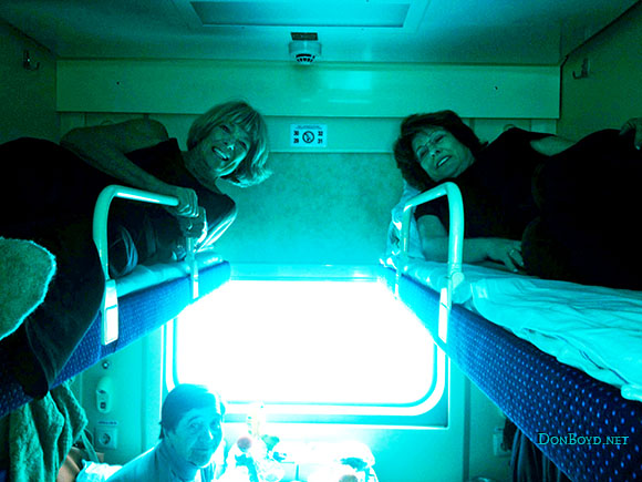 February 2014 - Brenda and Linda in their upper sleeper car berths on their 25-hour train ride from Moscow to Sochi, Russia