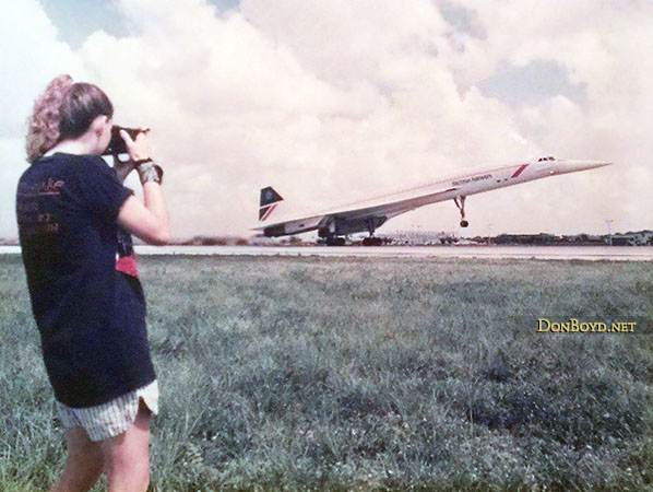 1987 - Christy Cricket Sullivan photographing the British Airways Concorde taking off at Miami International Airport