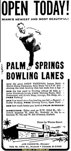 1959 - newspaper advertisement for the grand opening of Palm Springs Lanes on March 1st