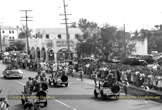 1948-49 - closeup of Shirleys Soda Shop east of Miami High School during President Trumans motorcade past Miami High