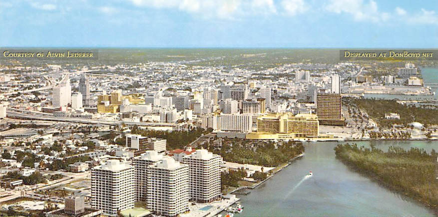 Late 1960s / early 1970s - aerial view of the Brickell area, Claughton Island and downtown Miami 