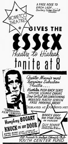 1949 - advertisement for the grand opening of the new Wometco Essex Theatre in Hialeah