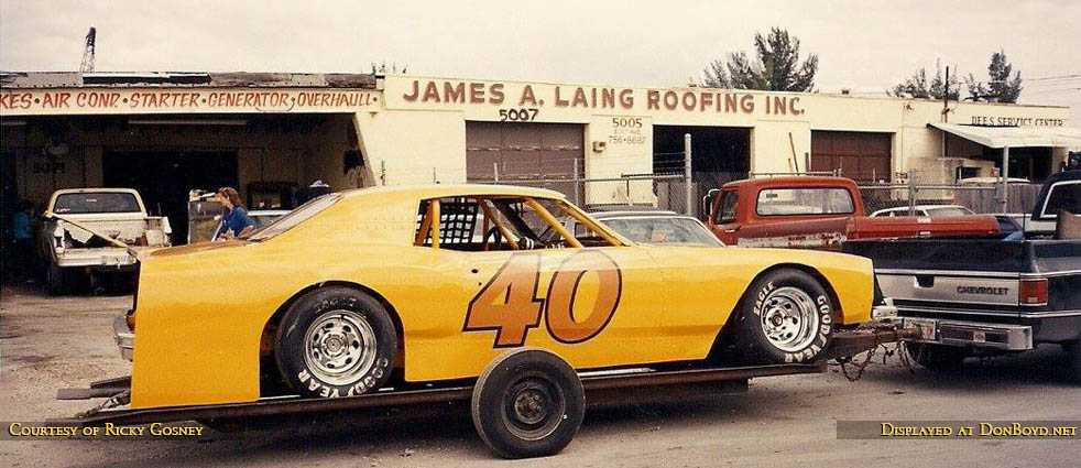 1990 - Ricky Gosneys #40 car ready to go in front of Jimmy Laings and Dee Powells shops that are in the background