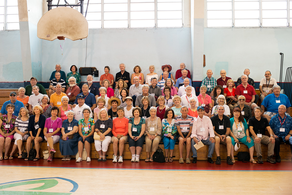 Hialeah High School Class of 1965 classmates in the same old gymnasium at Hialeah High School