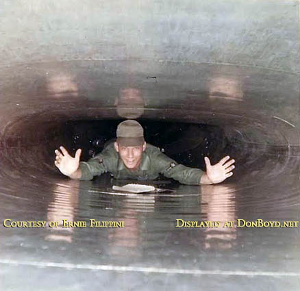 October 1967 - Ernie Filippini in the intake of an Air Force F-100 Super Sabre