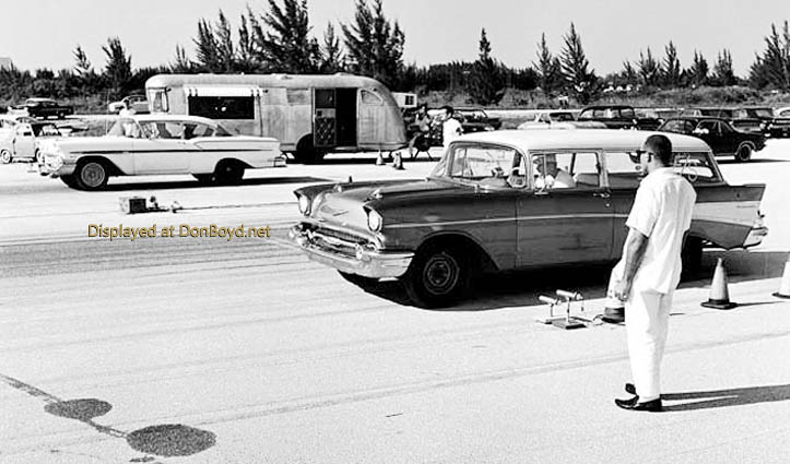 1960s - 1957 Chevy wagon and 1958 Chevy Bel Air drag racing at Masters Field, Dade County