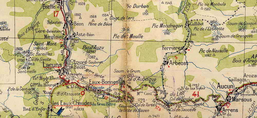 Carte Michelin 1927  Secteur Arbost-Col dAubisque