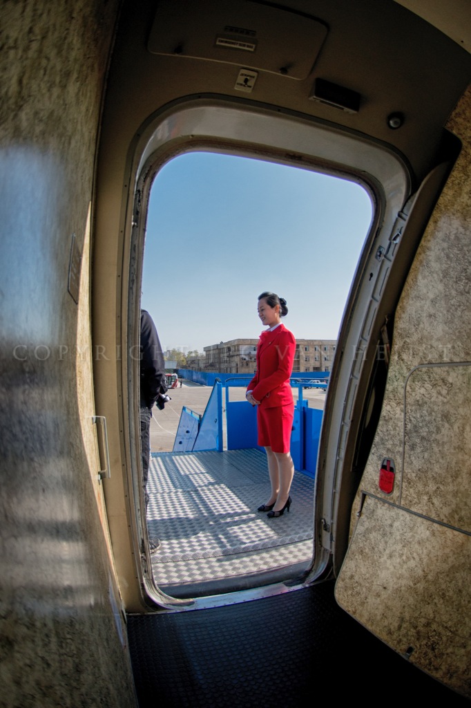 Il-62 exit with flight attendant