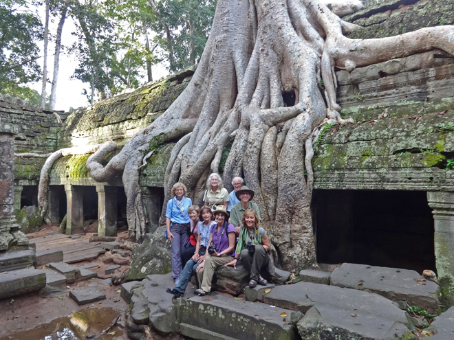 The group at the Ta Prohm Temple in Angkor, Siem Reap Province, Cambodia
