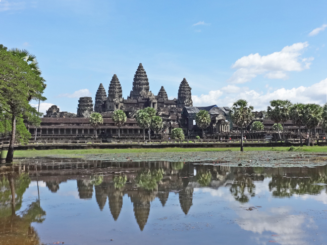 A reflecting pool at Angkor Wat, Siem Reap Province, Cambodia