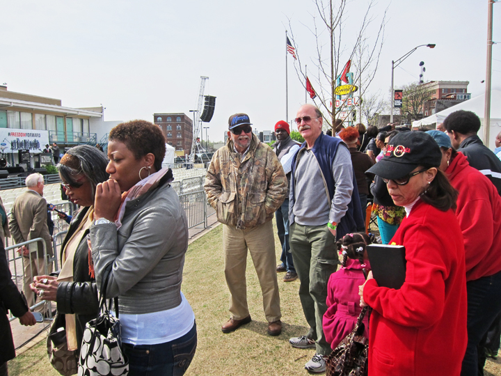 Ken talking to a guy named Tom at the reopening ceremony of the National Civil Rights Museum at the Lorraine Motel