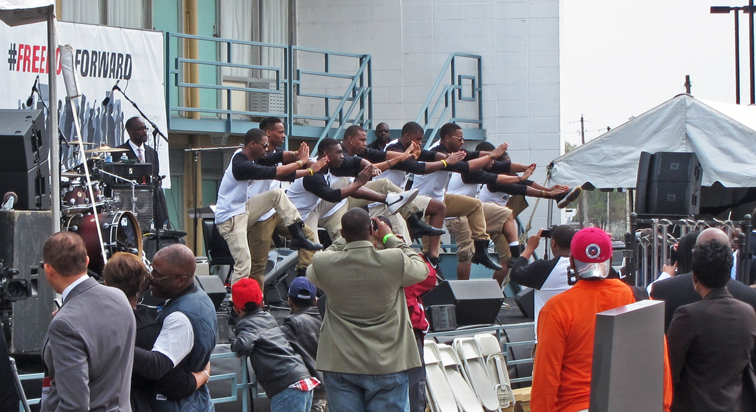 Stepping (step-dancing) at the reopening of the National Civil Rights Museum at the Lorraine Motel in Memphis, Tennessee