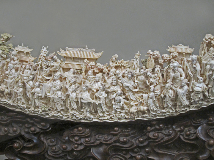 Chinese mammoth ivory tusk carving (18th or 19 century) at the Belz Museum of Asian and Judaic Art in Memphis, Tennessee