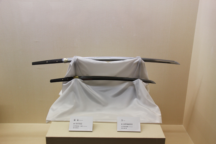 Long & short samurai swords from the Edo Period in the Nomura Family Samurai House in the Naga-machi Samurai District - Kanazawa