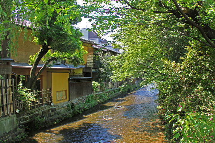 Rear of some ochya (Geisha/Geiko houses) on the Shirakawa River in the Gion (Geisha/Geiko) Distirct in Kyoto