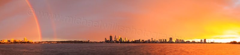 Rainbow over Perth and the Swan River at Sunrise, 21st June 2014