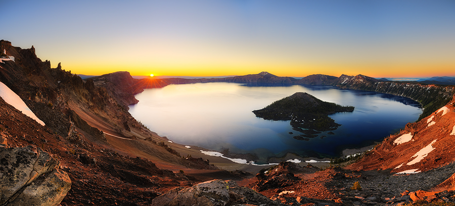 crater lake at sunrise