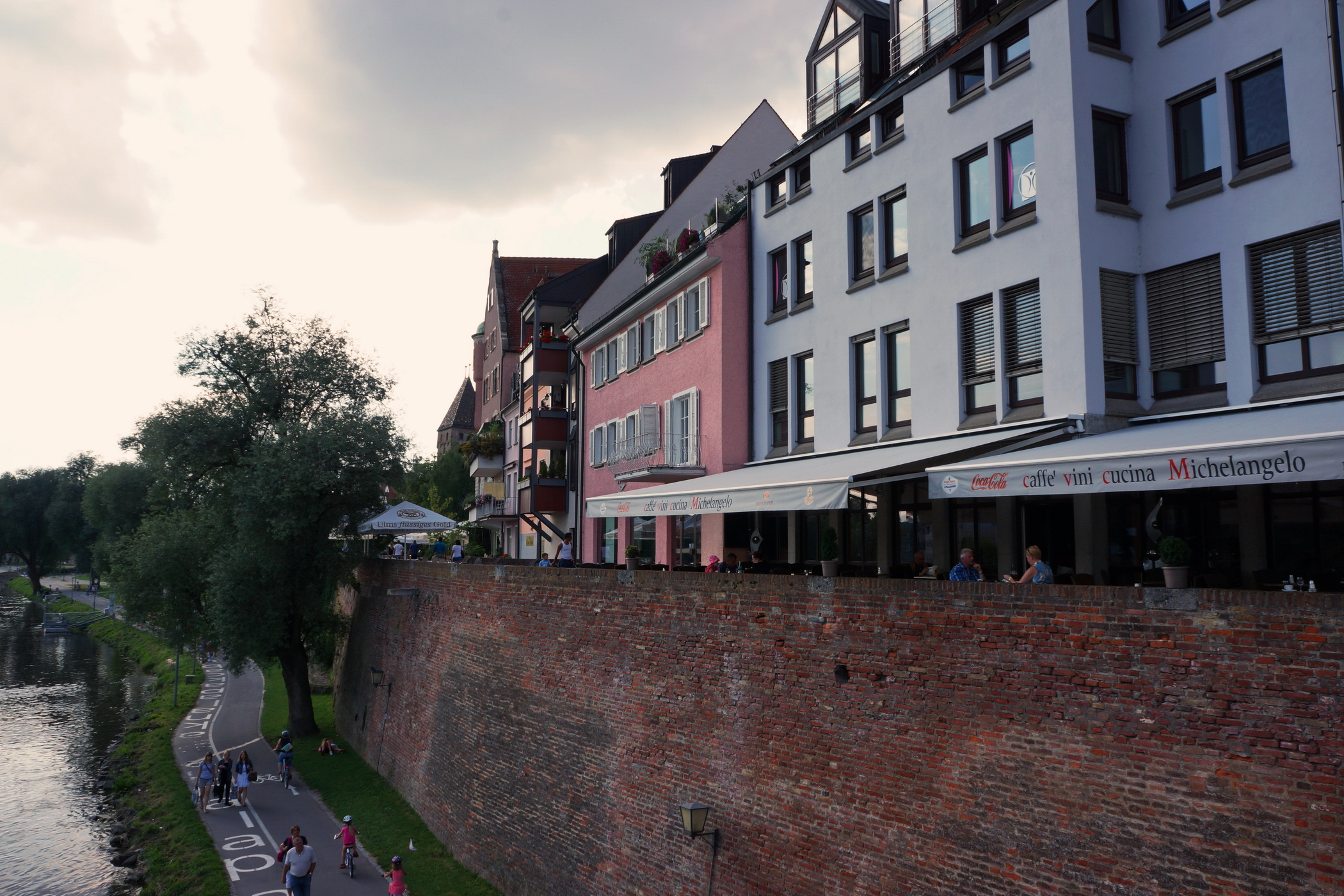 Ulm. Bike path below the wall