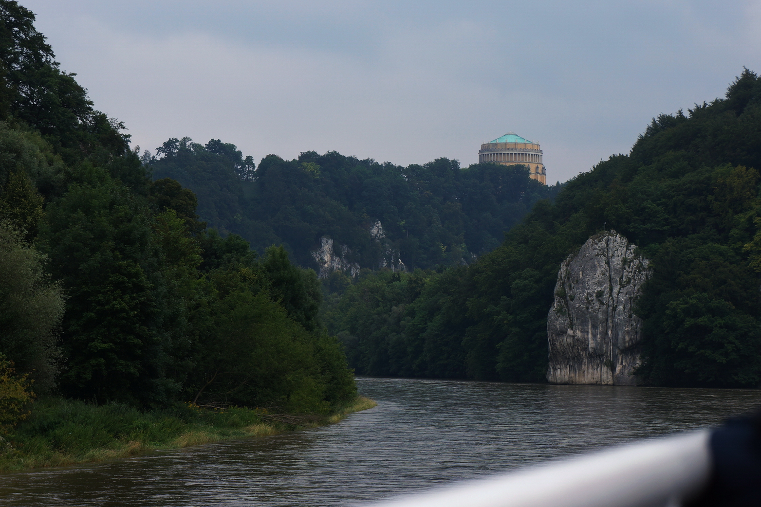 Ferry Weltenburg to Kelheim with Befreiungshalle.