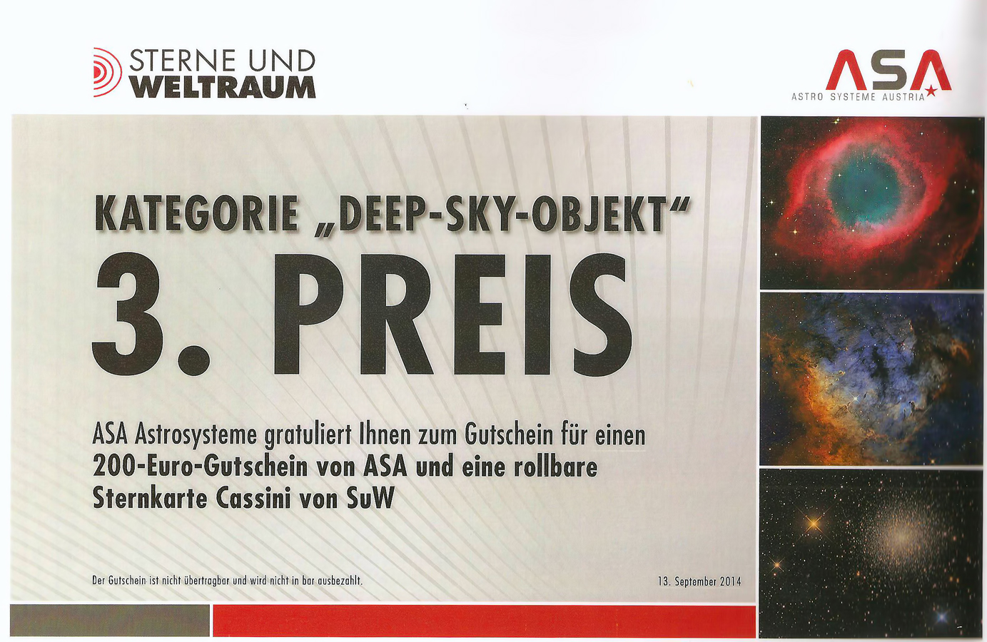 3rd Prize at the 2014 ASA and Sterne und Weltraum Astrophotgraphy Competition