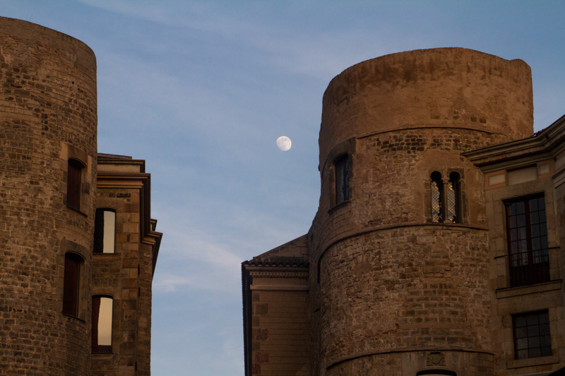 Moon rising, Barcelona, Spain