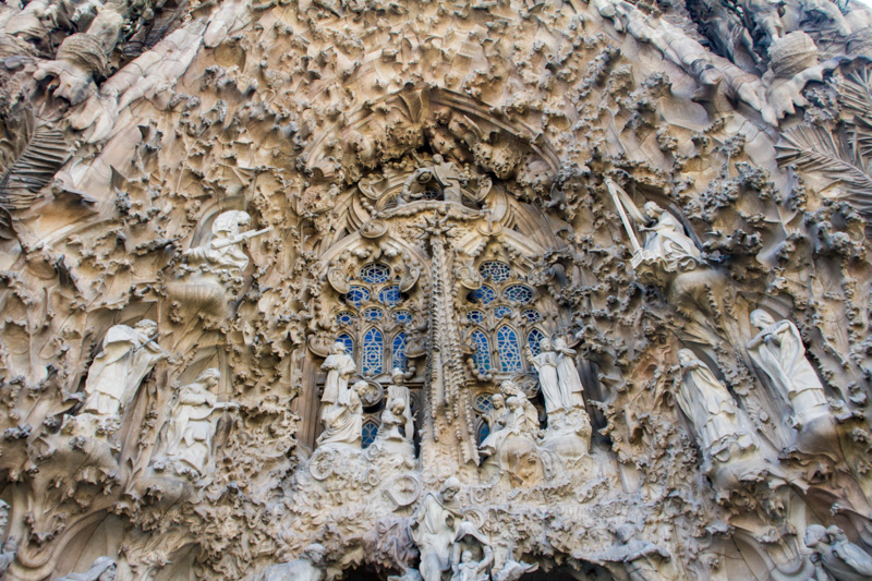 Nativity facade, Portal of Charity, Angelic Hymn, Sagrada Familia, Antoni Gaudi, Barcelona, Spain