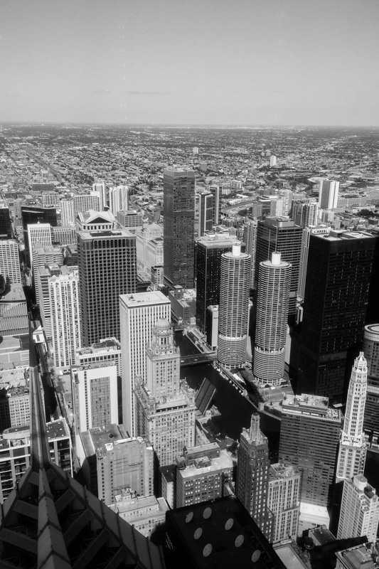 Chicago river, Chicago view from the Aon Center, Black and White