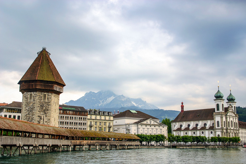 Water Tower (Wasserturm) and the Chapel Bridge (Kapellbrücke), Lucerne, Switzerland